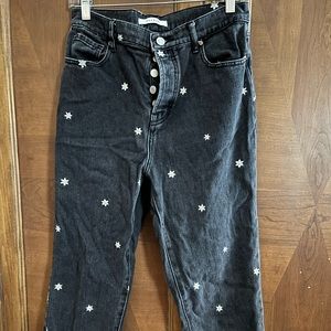 Black Daisy Embroidered Mom Jeans